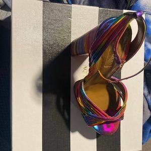 Aquazzura scrappy heel rainbow sandals